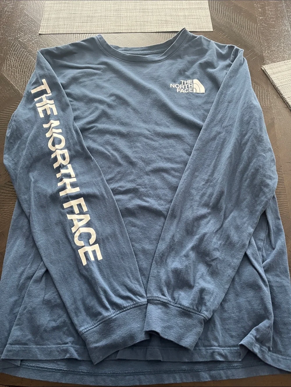 The North Face Women's Long Sleeve Logo Tee in Blue with White Graphics
